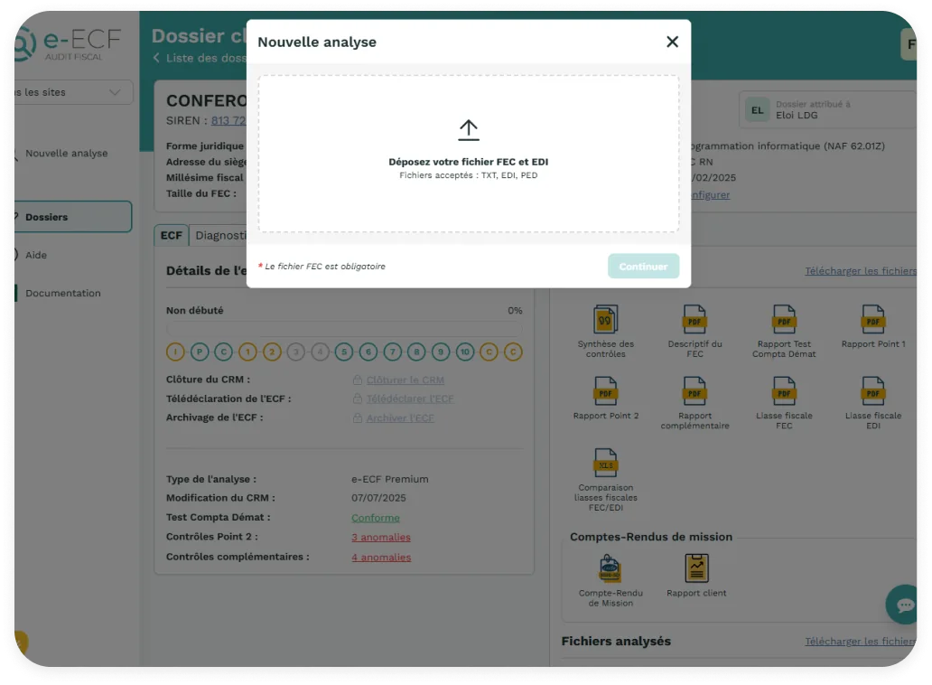 Étape 1 — Dépôt et analyse du FEC dans l'application e-ECF