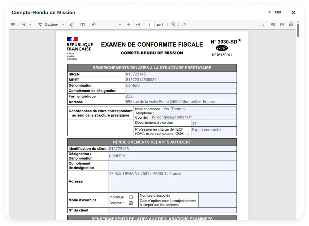 Étape 3 — Génération du compte rendu de mission dans l'application e-ECF
