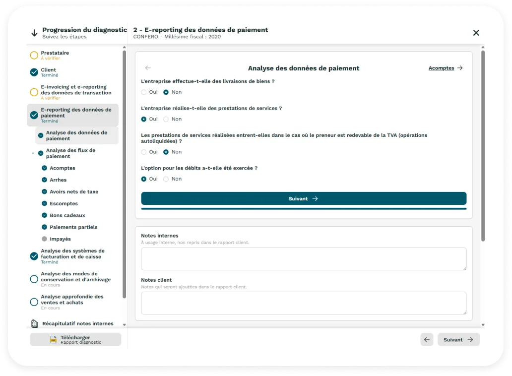 Étape 4 — Questionnaire d’analyse assisté et documenté dans l'application e-Diag