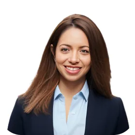 Experte-comptable souriante en veste bleue